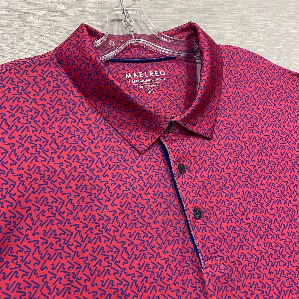 Maelreg Performance Golf Polo Men's 4XL Pink Blue All Over Print Lightweight